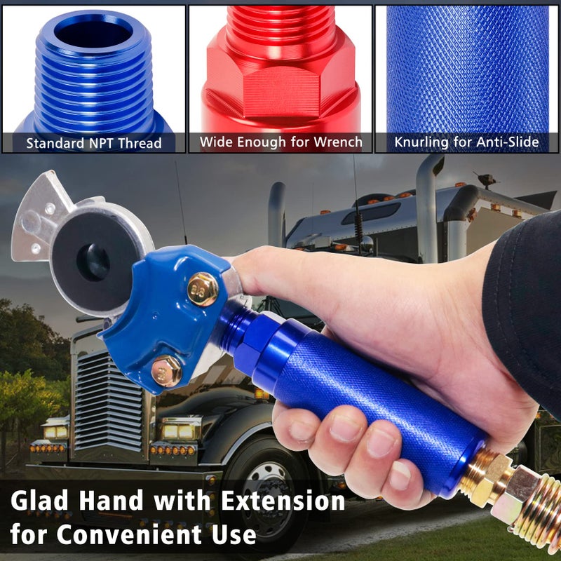 KOOTANS Glad Hands Set with Service Emergency Glad Hand, Anodized Aluminum Extension Handles Grips and Seals for Semi Truck Trailer Tractor RVs, Air Brake Coupling Handshake, Gladhand Connectors - Image 3